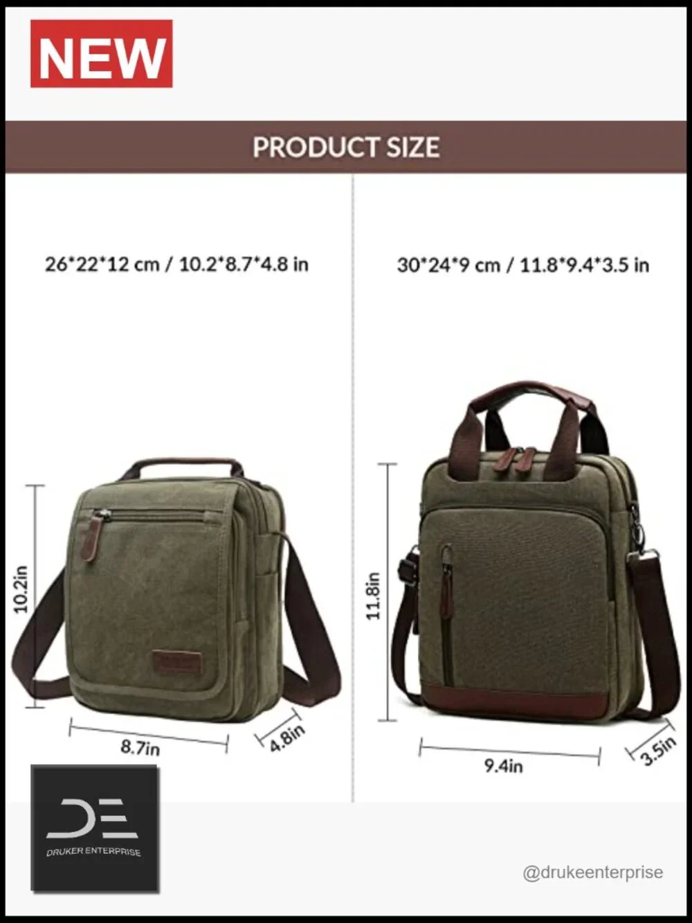 Small Canvas Crossbody Shoulder Messenger Work Bag with Multiple Pockets